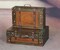 Wooden Vintage Luggage Trunks - Antique Carry-on Suitcase Storage Box with Hinged Lids, Old-Fashioned Decorative Box